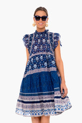 Navy Brigitte Border Mini Dress